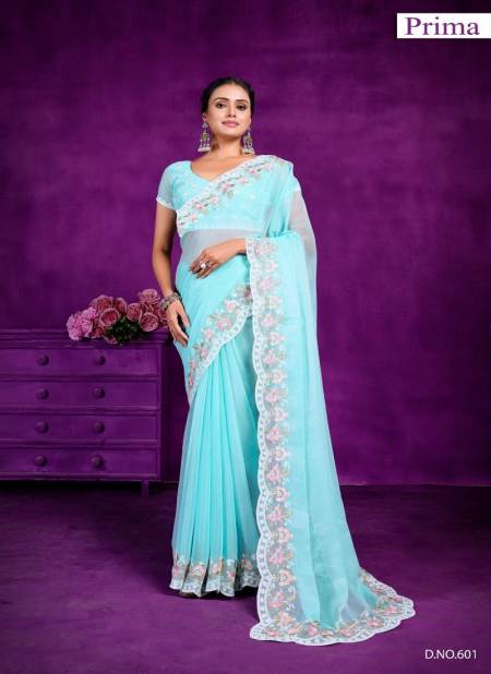 Sky Blue Colour Prima 601 TO 605 Simar Party Wear Saree Wholesale Clothing Suppliers In India 601