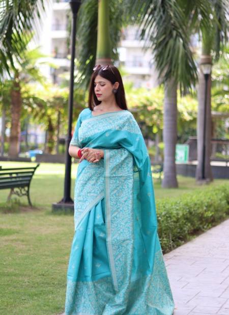 Sky Blue Colour RF Veena Handloom Raw Silk Designer Sarees Wholesale Shop In Surat RF27550