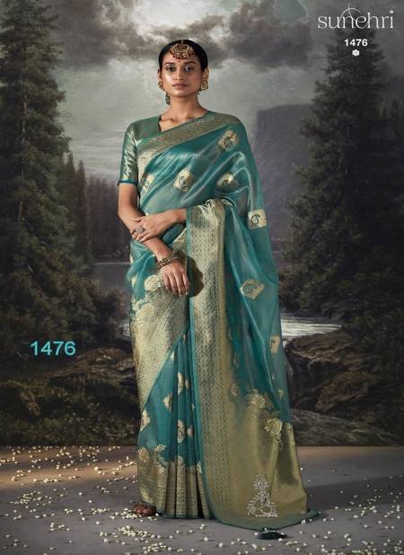 Sky Blue Colour RaatRani By Kimora Organza Banarasi Designer Saree Catalog 1476