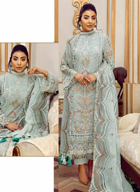 Sky Blue Colour Ramsha Ethnic Wear Georgette Wholesale Salwar Suit Collection R 536