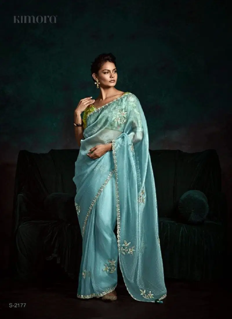 Sky Blue Colour Rangat 2 By Kimora Fancy Designer Party Wear Saree Wholesale Shop In Surat S-2177