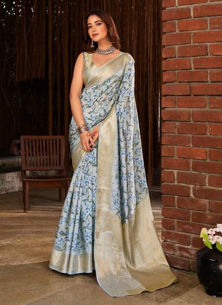 Sky Blue Colour SS 172 Womans Leaf Printed Designer Saree Suppliers In India DS-105