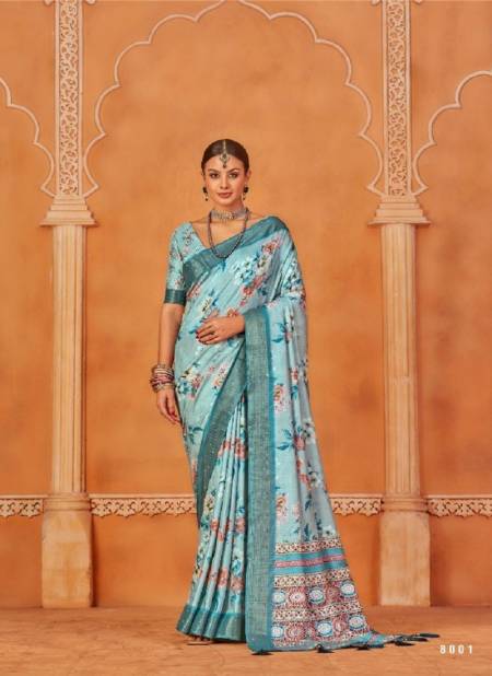 Sky Blue Colour Sakhi By Pankh Silk Printed Designer Saree Catalog 8001