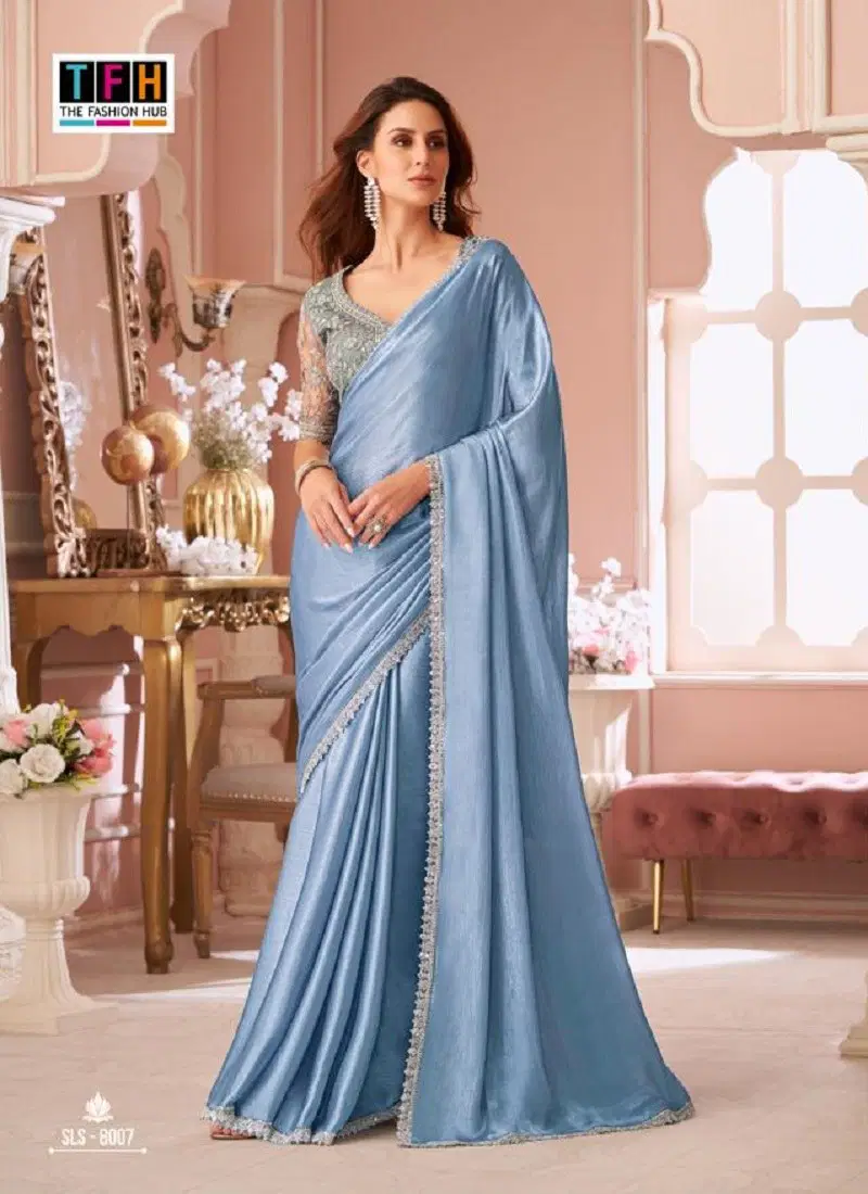 Sky Blue Colour Salsa Style 4 By TFH Party Wear Sarees Suppliers In India SLS-8007