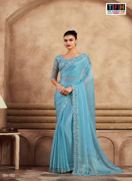 Sky Blue Colour Sarvaratna By TFH Heavy Designer Party Wear Saree Wholesale In Delhi SRV-7902