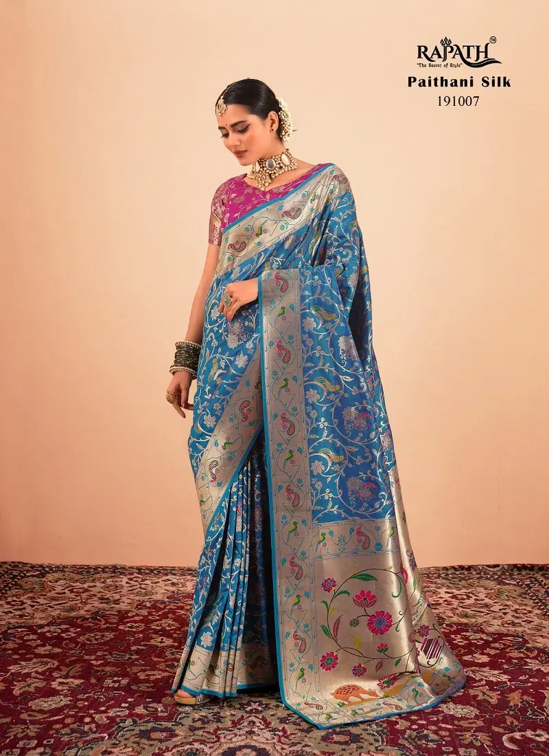 Sky Blue Colour Shailja Silk By Rajpath Paithani silk Designer Wear Saree Wholesale Market In Surat 191007