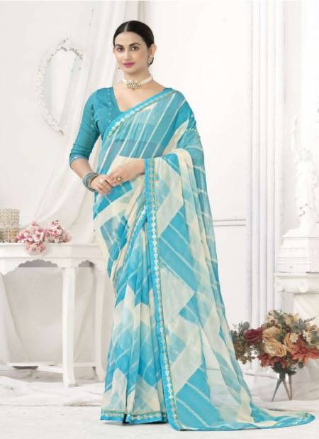 Sky Blue Colour Shivika By Shubh Shree Chiffon Designer Saree Catalog 1004