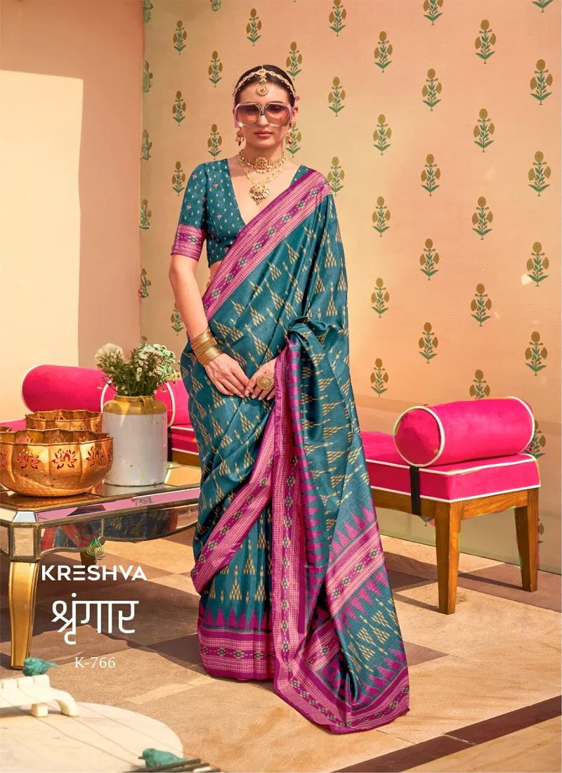 Sky Blue Colour Shringaar By Kreshva Mercerized Sigma Silk Daily wear Saree Orders In India K 766