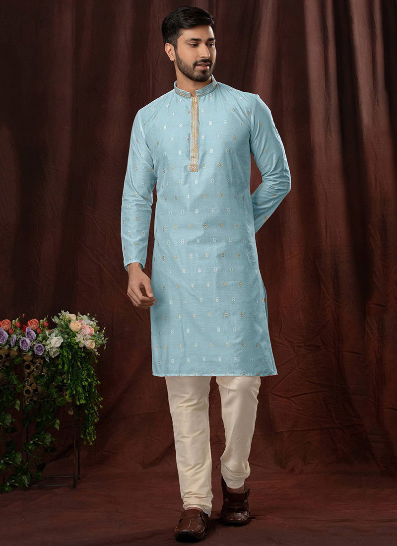 Sky Blue Colour Tropica By Styleroof Festive Wear Kurta Pajama Catalog 1557 2