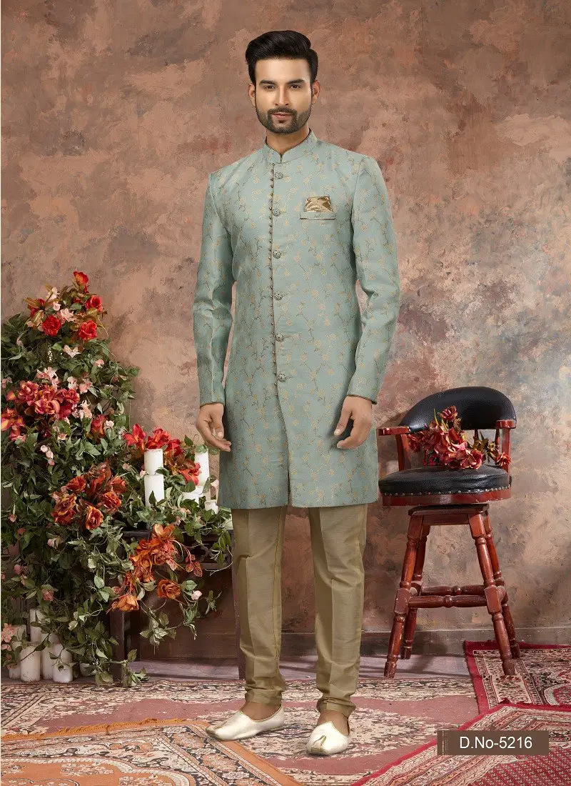 Sky Blue Colour Vol 11 Wedding Wear Mens Indo Western Suppliers In India 5216