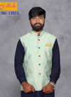 Sky Blue Flower Print Jute with Jacquard Modi Jacket 13012