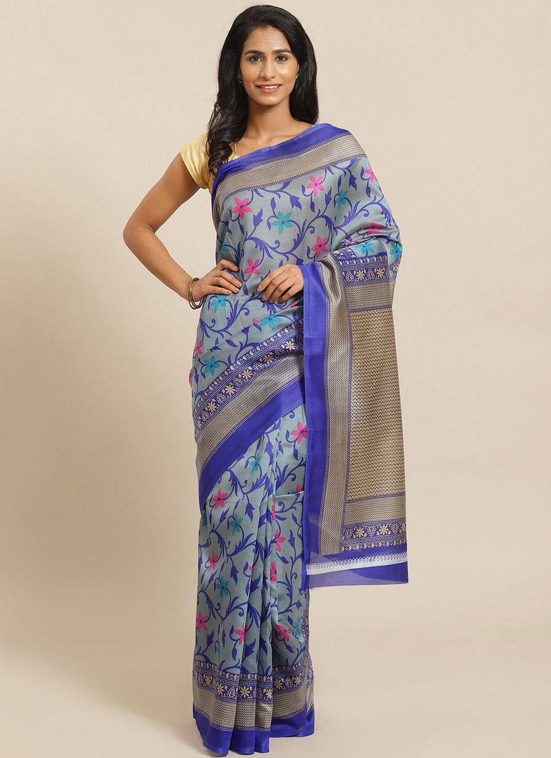 Sky Blue Pinted Bhagalpuri Saree 49