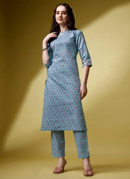 Sky Blue Raisin Magic Rayon Daily Wear Designer Kurti With Bottom Catalog OLSET0033