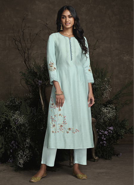 Sky Blue Royal Garden Silk Heavy Designer Festive Wear Rich Look Handwork Readymade Kurtis with Palazzo J71 Catalog