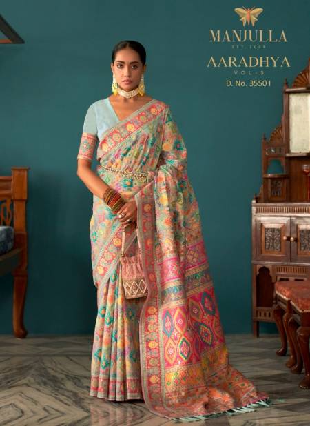 Sky Colour Aaradhya Vol 5 By Manjulaa Printed Sarees Catalog 3550 l