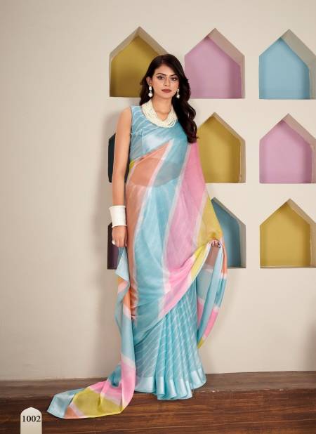 Sky Colour Aavi By Dhaga Pure Jari Chiffon Daily Wear Saree Wholesalers In Delhi 1002