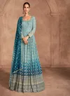 Sky Colour Aditi By Sayuri Georgette Wedding wear Gown With Dupatta Exporters In India 5688