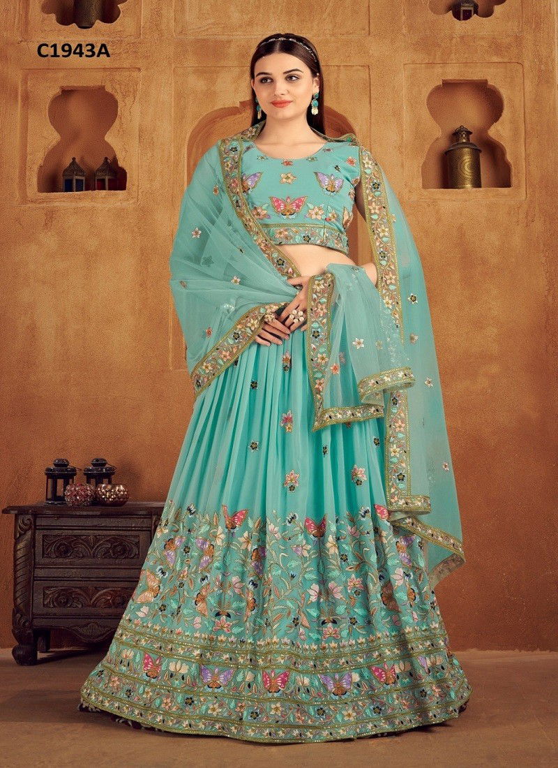 Sky Colour Amoha C1943 A To C1943 C Viscose Georgette Embroidery Readymade Lehenga Choli Manufacturers C1943A