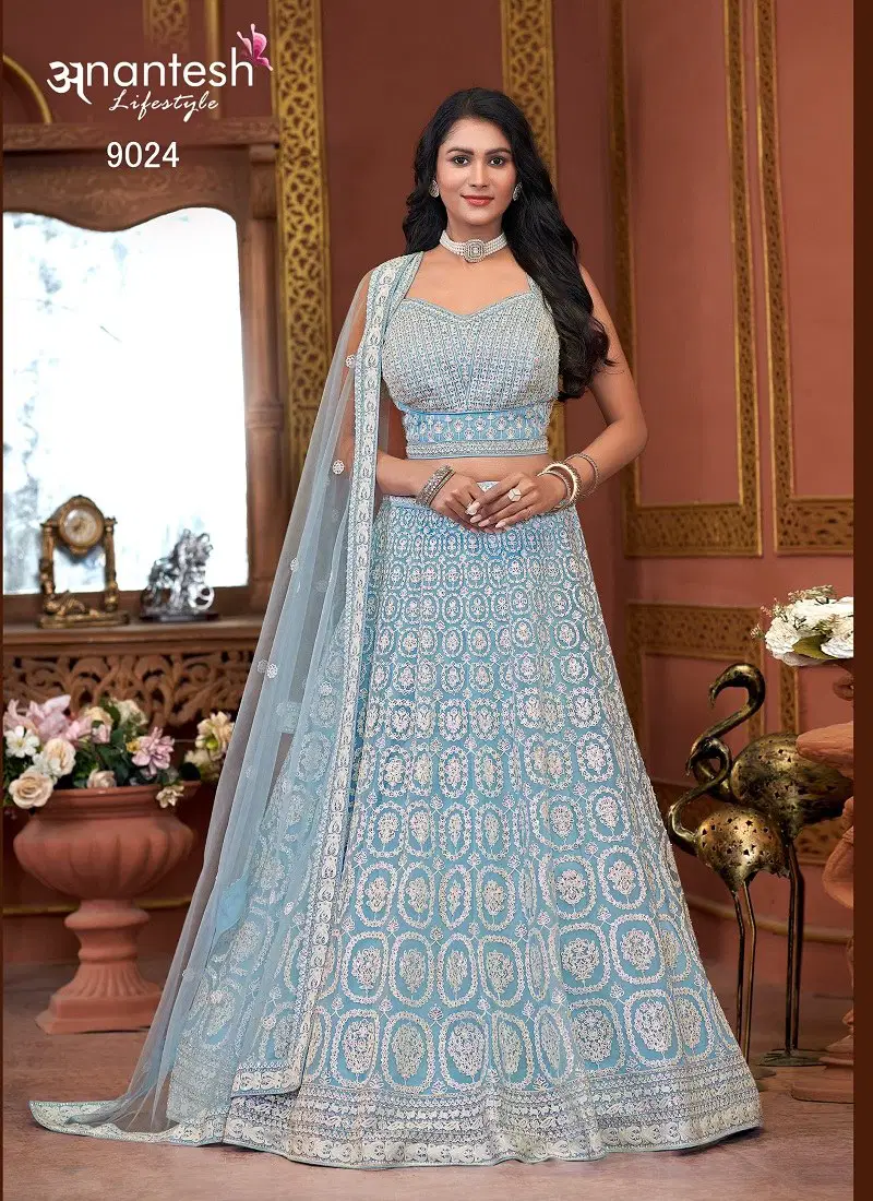 Sky Colour Bridal Couture 2024 By Anantesh Engagement Designer Lehenga Choli Orders In India 9024