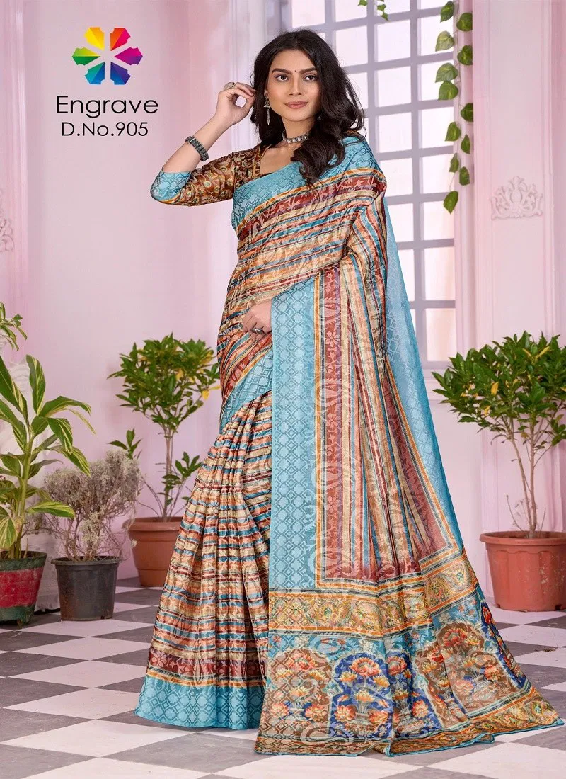 Sky Colour Engrave By Jivora Chanderi Silk Daily Wear Saree Suppliers In India 905