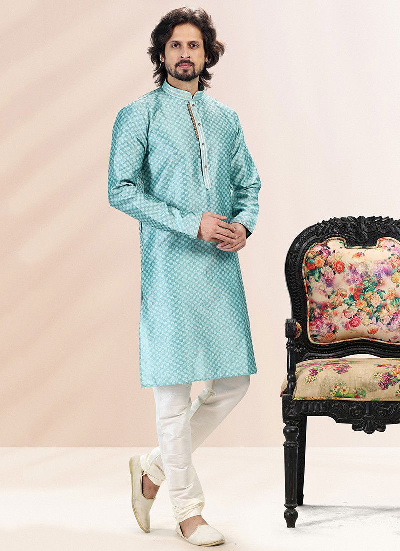 Sky Colour Festive Wear Wholesale Mens Kurta Pajama Catalog 2043