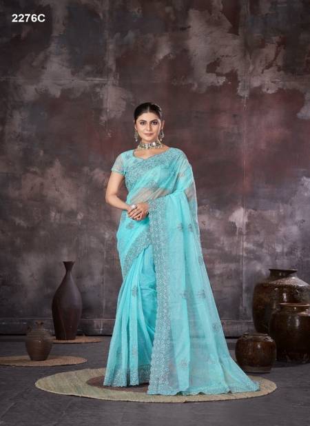 Sky Colour Jayshree 2276 A TO D Organza Net Designer Saree Wholesale In India 2276C