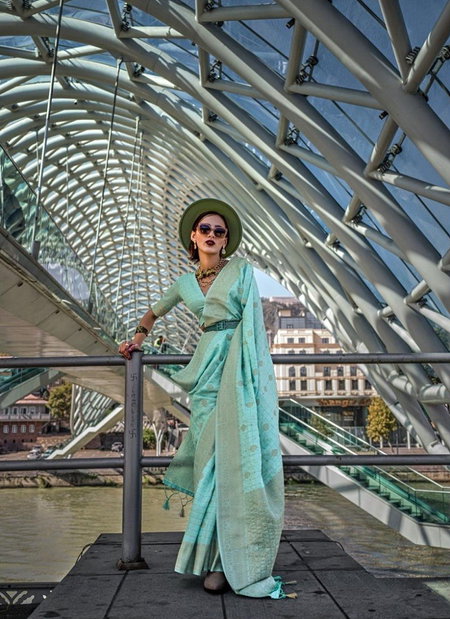 Sky Colour Kakuna Silk By Rajtex Handloom Weaving Saree Exporters In India 351008