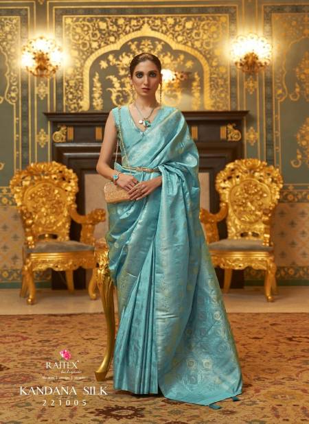 Sky Colour Kandana Silk By Rajtex Handloom Weaving Saree Suppliers In India 221005