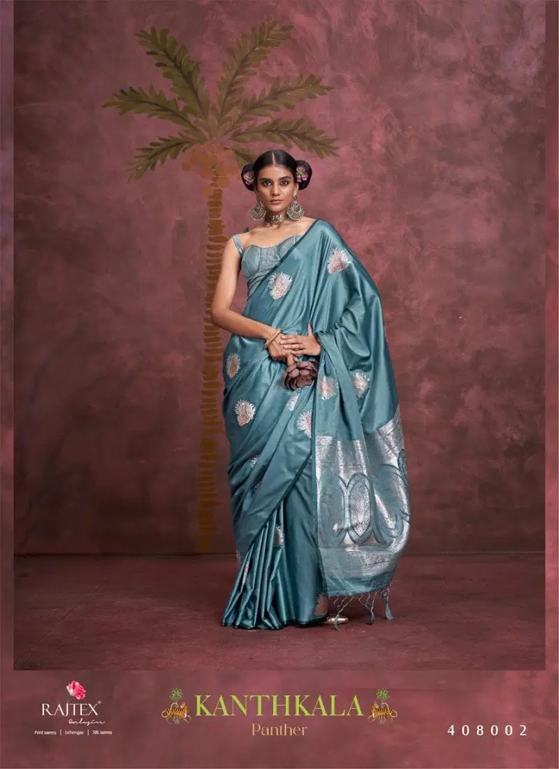 Sky Colour Kanthkala Panther By Rajtex Satin Party Wear Saree Wholesale Online 408002