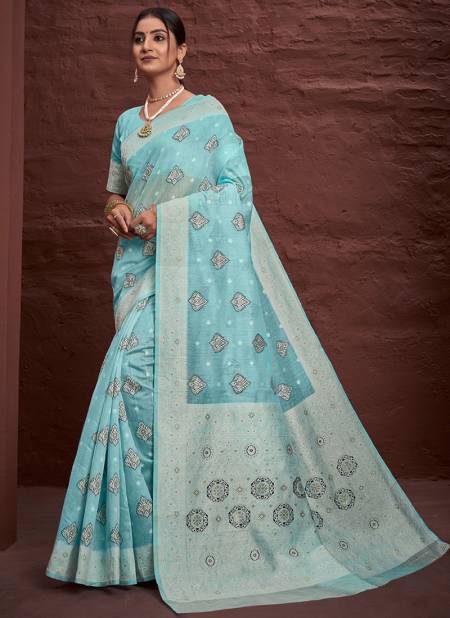 Sky Colour Mansi Sangam Colours Wholesale Cotton Sarees Catalog 1003