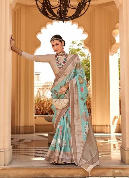 Sky Colour Savera By Trirath Pv Raw Silk Printed Saree Wholesale Online TR-10194