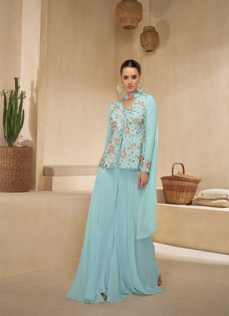 Sky Colour Sitara By Sayuri Designer Georgette Readymade Suits Wholesalers In Delhi 5496