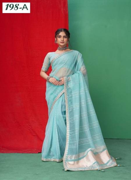 Sky Colour Sumitra 198 A To 198 F Organza Lining With Coding Jari Work Border Saree Manufacturers 198 A