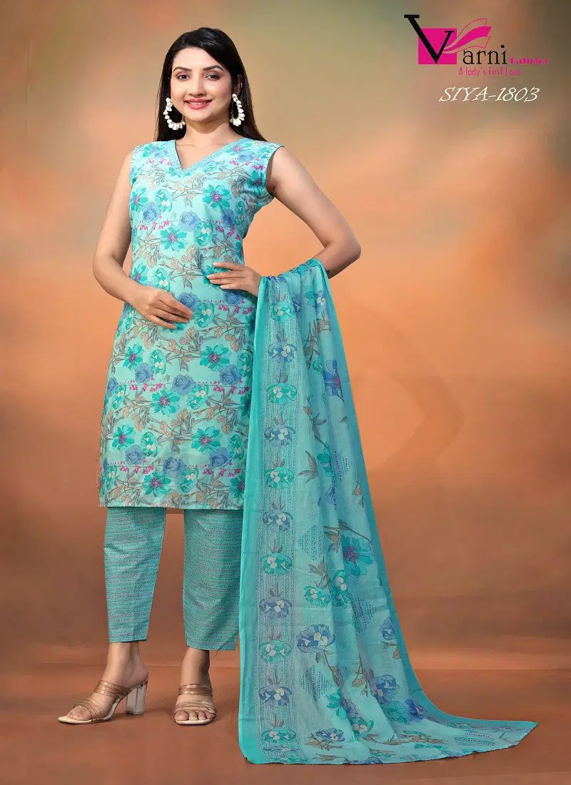 Sky Colour Zeeya Siya By Varni Cambric Cotton Kurti With Bottom Dupatta Wholesale Online 1803