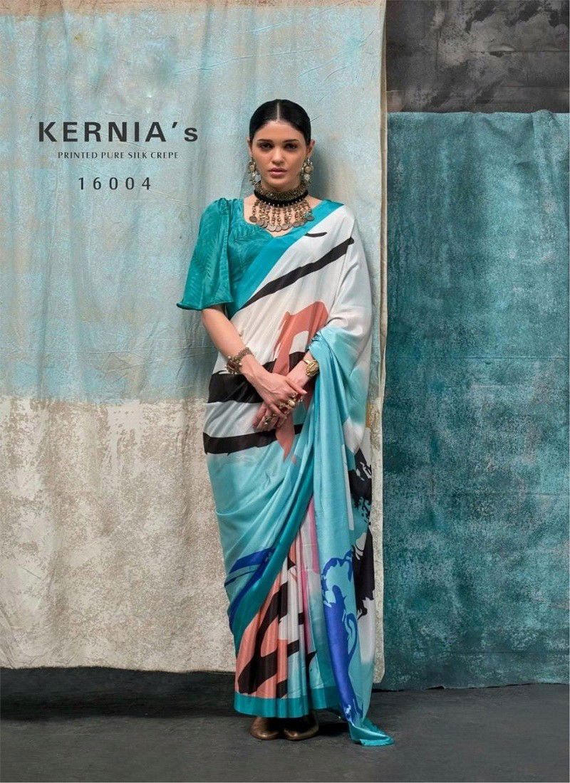 Sky Multi Colour kernias By Rajbeer Crepe Silk Printed Saree Suppliers In India 16004