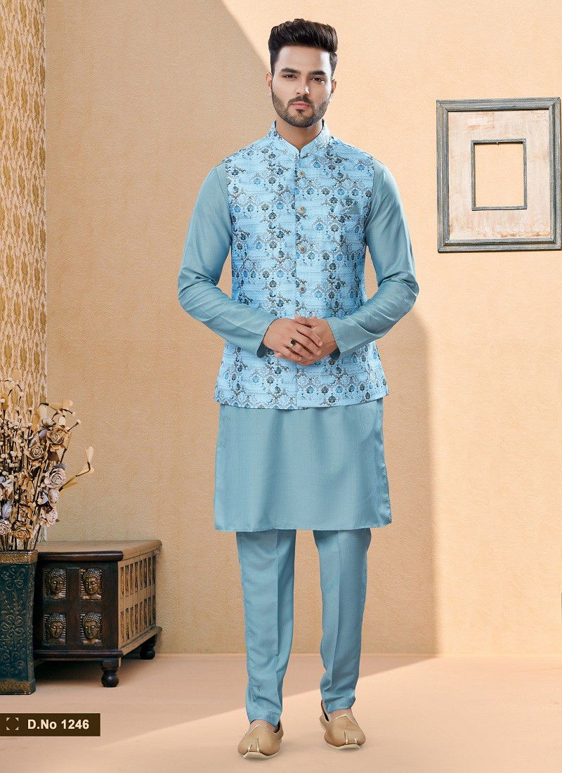 Sky Vol 15 Wedding Wear Mens Modi Jacket Kurta Pajama Surat Wholesale Market 1246