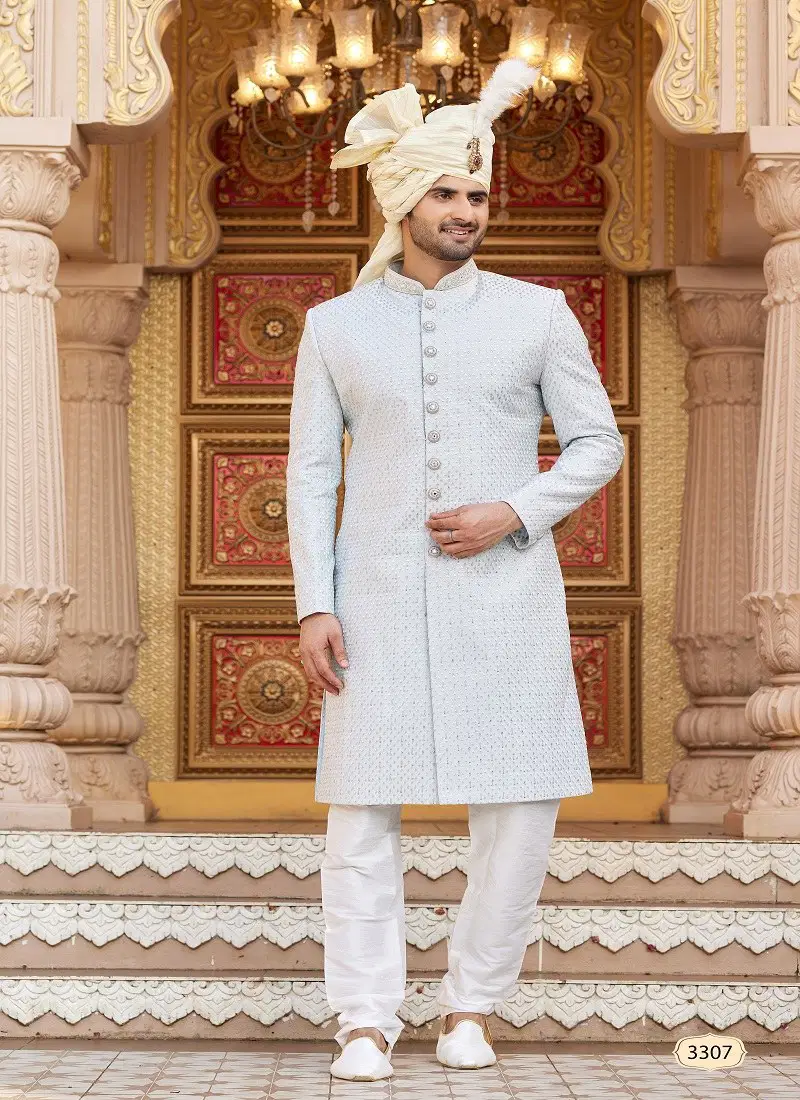 Sky White Colour 1660 Function Wear Mens Sherwani Surat Orders In India 3307