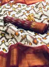 White and Orange Designer Sonakshi Cotton Saree With Zari Border & Running Blouse JK 003
