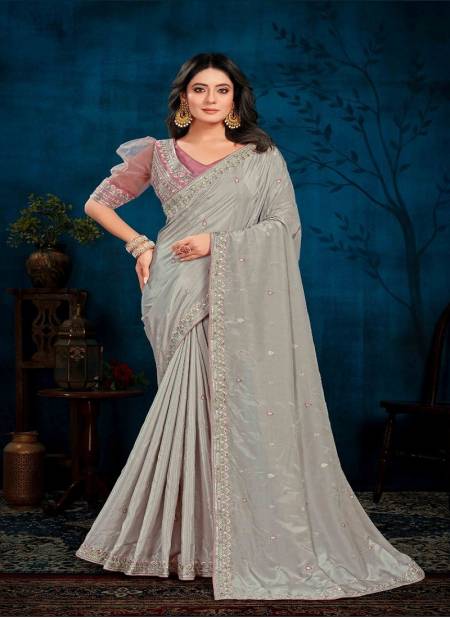 Steel Gray Colour Kaira By Pal Fashion Silk Party Wear Designer Saree Catalog 10020