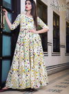 White and Yellow Floor Length Long Stylishta Vol 1 Pure Maslin with Digital Printed Designer and Party Wear Kurtis Collections 3004