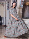 Grey Brown Stylishta Vol 3 Pure Maslin with Digital Print Designer and Party Wear Gown Collections 5002