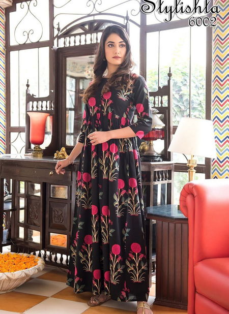 Grey Long Designer Stylishta Vol 4 Pure Maslin with Digital Printed Party Wear Kurtis Collections 6002 Catalog