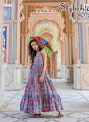 Blue Floor Length Designer Stylishta Vol 8 Pure Maslin with Digital Print Party Wear Gown Collections 8002
