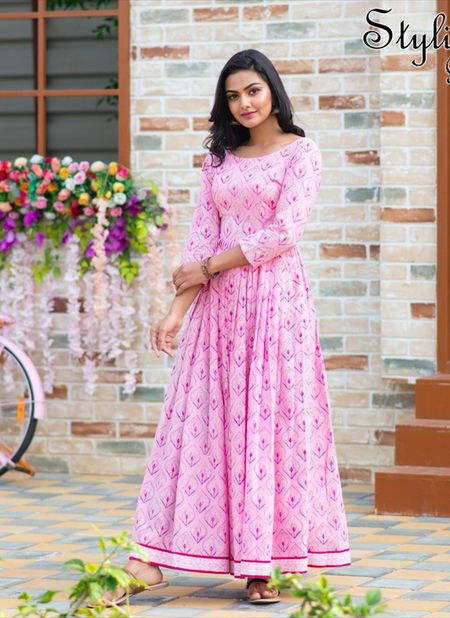 Light Pink Stylishta Vol 9 Pure Maslin with Digital Printed Work Designer Bollywood Style Party Wear Long Rich Gown Collections 9003 Catalog