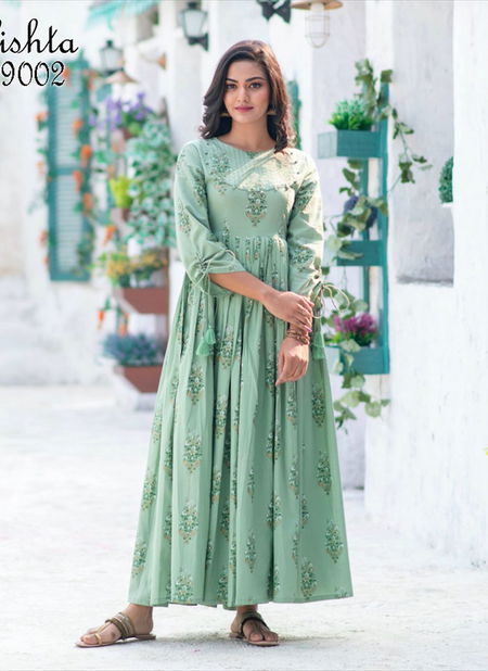 Moss Green Stylishta Vol 9 Pure Maslin with Digital Printed Work Designer and Party Wear Gown Collections 9002 Catalog