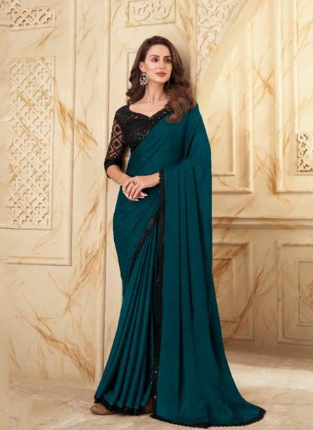 Teal Blue And Black Salsa Style 2nd Edition By TFH Party Wear Sarees Catalog 7516