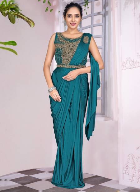 Teal Blue Colour 1016031 Colours Ready To Wear Wholesale Party Wear Sarees 1016031 B