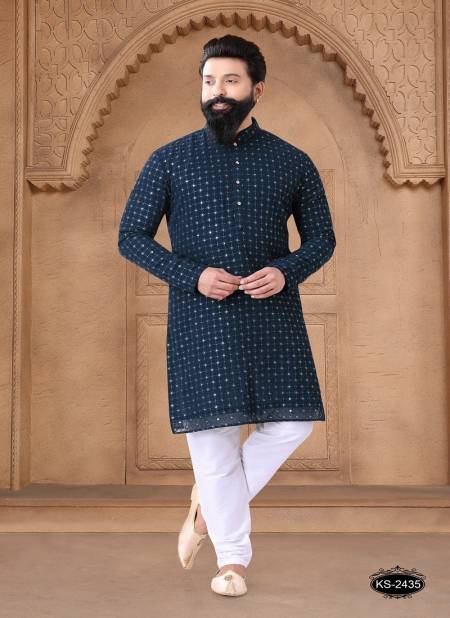 Teal Blue Colour 1632 Wedding Mens Wear Stright Kurta Pajama Wholesale Shop In Surat 1632-KS 2435