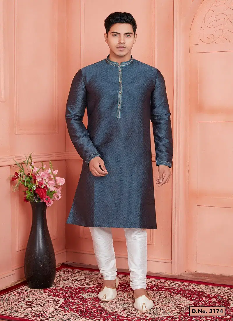 Teal Blue Colour 1658 Function Wear Mens Indo Western Surat Wholesale Online 3174