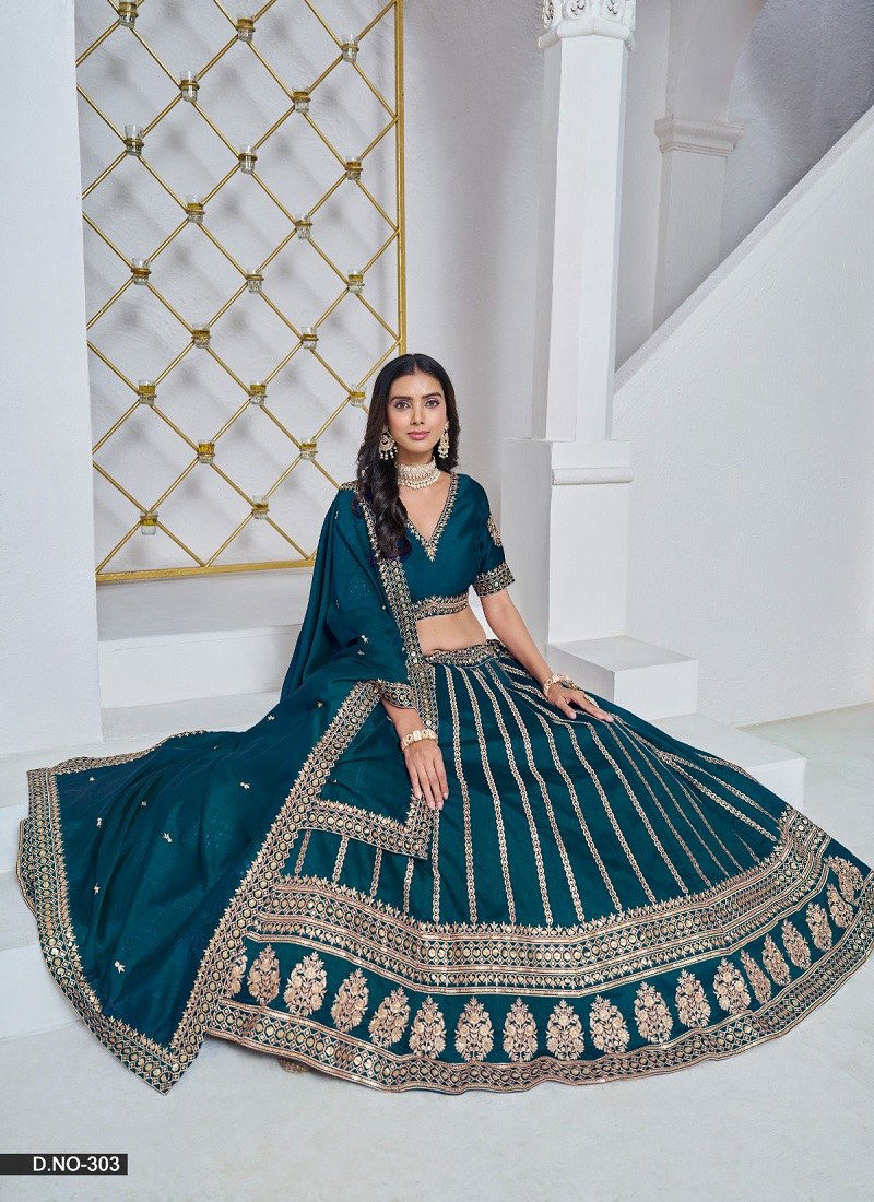 Teal Blue Colour 301 TO 304 Mehvish Vol 3 ART SILK Designer Wedding Wear Lehenga Choli Wholesale Online 303